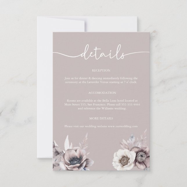 Boho Dusty Mauve Détails Mariage Carte de boîtier (Devant)