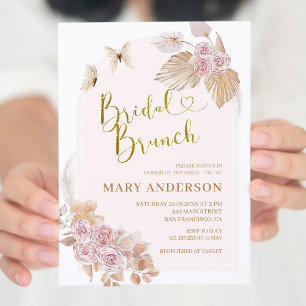 Boho Dusty Pink Brautparty Brunch Einladung