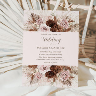 Boho Dusty Pink Brown Blume Pampas Grass Wedding Einladung