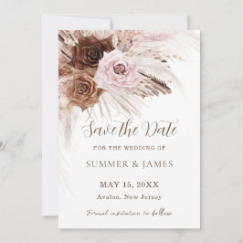 Boho Dusty Pink Brown Pampas Grass Wedding Save The Date