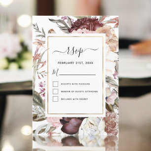 Boho Dusty Pink Burgunderrot Hochzeit RSVP Einladung
