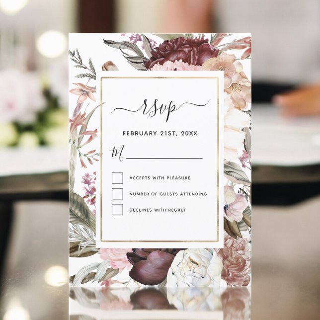 Boho Dusty Pink Burgundy Wedding RSVP Einladung (Von Creator hochgeladen)