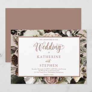 Boho Dusty Pink Floral Bouquet Einladung Hochzeit