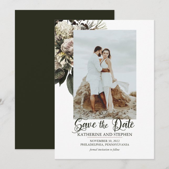 Boho Dusty Pink Floral Bouquet Foto Save The Date (Vorne/Hinten)