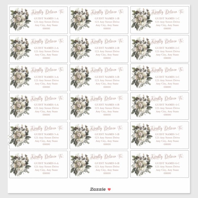 Boho Dusty Pink Floral Wedding Guest Address Aufkleber (Blatt)