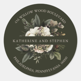 Boho Dusty Pink Floral Wedding Rücksendeadresse Runder Aufkleber