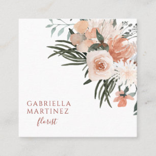 Boho Dusty Pink Green Florist Business Card Quadratische Visitenkarte