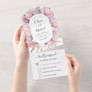 Boho Dusty Pink Lila Hochzeit RSVP All In One Einladung
