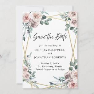 Boho Dusty Pink Roses Blumengrün Hochzeit Save The Date