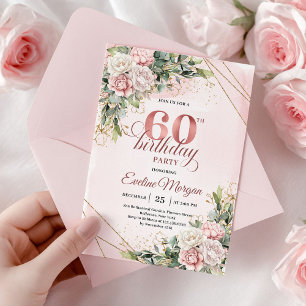 Boho Dusty Pink Wasserfarbe Rosen Gold 60. Geburts Einladung