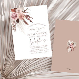 Boho Dusty rosa Blume Pampas Grass Wedding Einladung