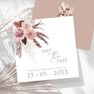 Boho Dusty rosa Blume Pampas Grass Wedding Save The Date