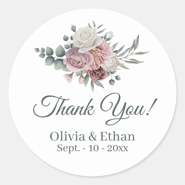 Boho Dusty Rose Boho Bouquet Runder Aufkleber (Vorderseite)