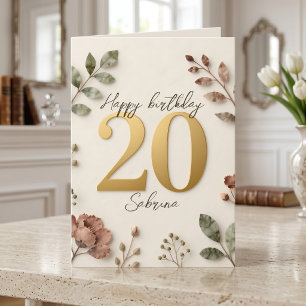 Boho Dusty Rose Floral Gold 20. Geburtstag Karte