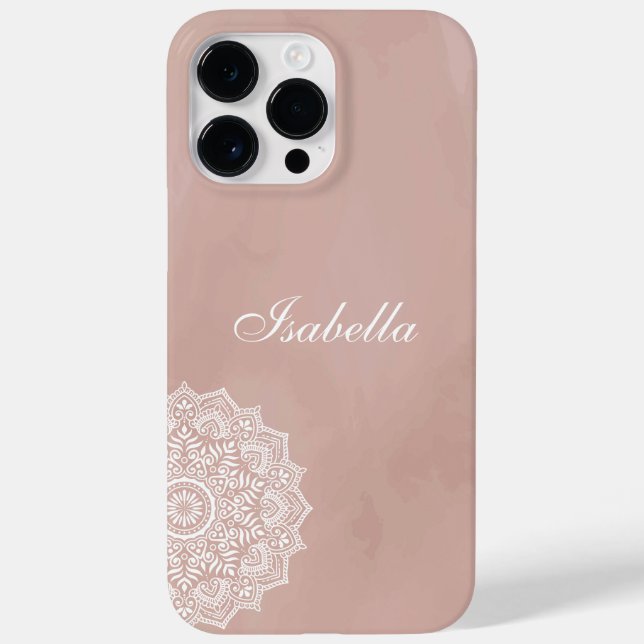 Boho Dusty Rose Mandala Individuelle Name Case-Mate iPhone 14 Pro Max Hülle (Rückseite)
