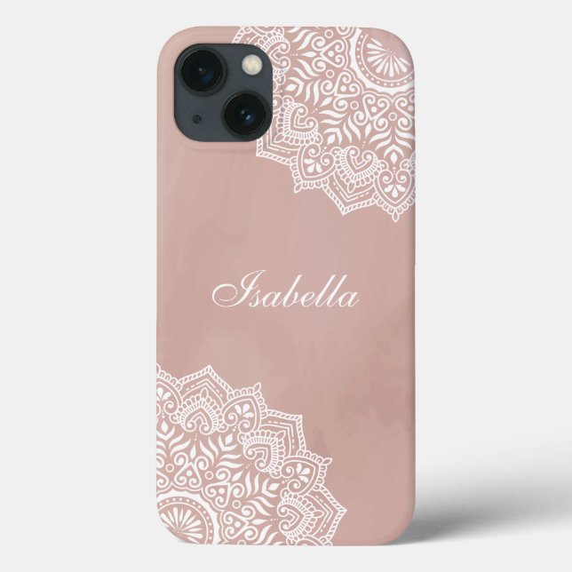 Boho Dusty Rose Mandala Individuelle Name Case-Mate iPhone Hülle (Rückseite)