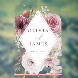 Boho Dusty Rose & Mauve Floral Frame Wedding Acrylschild