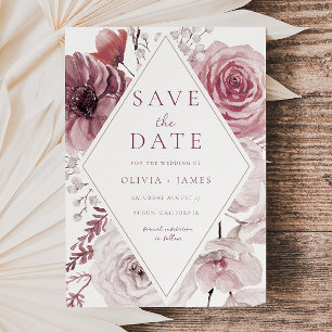 Boho Dusty Rose & Mauve Floral Frame Wedding Save The Date