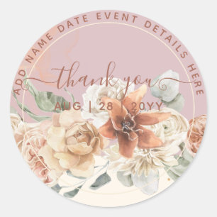 Boho Dusty Rose Pampas Grass Vielen Dank Runder Aufkleber