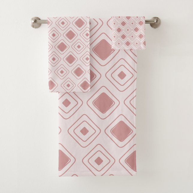 Boho Dusty Rose Tribal Geometric Aztec Muster Badhandtuch Set (Insitu)