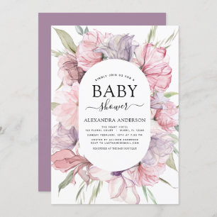 Boho Dusty rose violet Baby shower Invitation