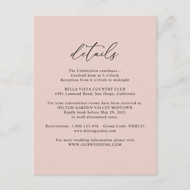 Boho Dusty Rose Wedding Details Enclosure Card Begleitkarte (Vorderseite)