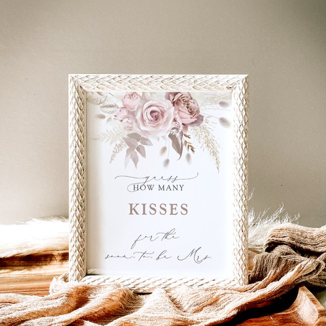 Boho Dusty Rose Wie viele Kisses Brautparty Game Poster (Von Creator hochgeladen)