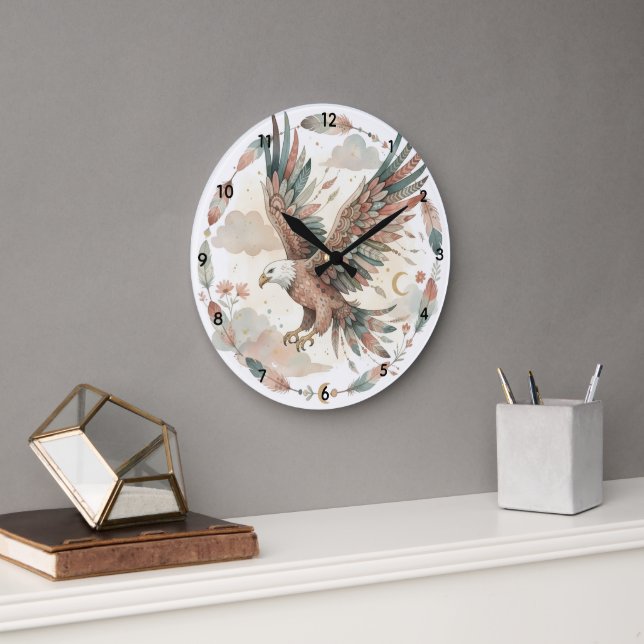 Boho Eagle water color Large Wall Clock  Große Wanduhr (Büro)
