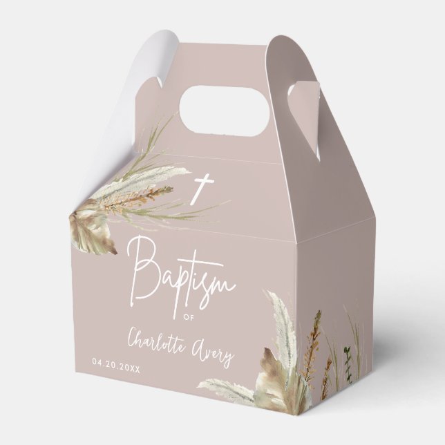 Boho Earth Pampas-Gras-Taufe Rosa Taufe Geschenkschachtel (Vorderseite)