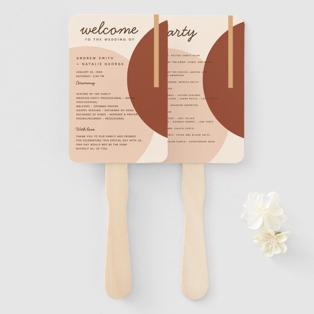 Boho Earth Ton Abstrakt Circles Wedding Program Fächer (Vorne und Hinten)