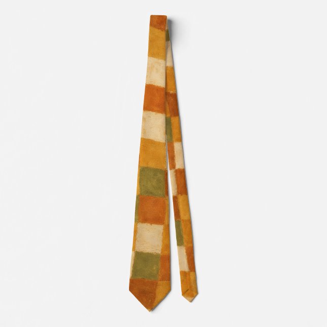Boho Earth Tone Checkered Pattern Krawatte (Vorderseite)