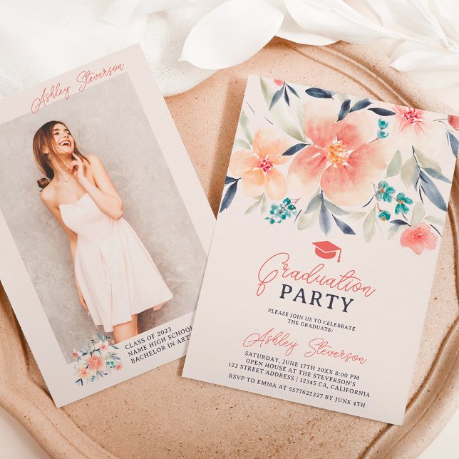 Boho earth tone florfarbenes Foto Abschluss Einladung (Von Creator hochgeladen)