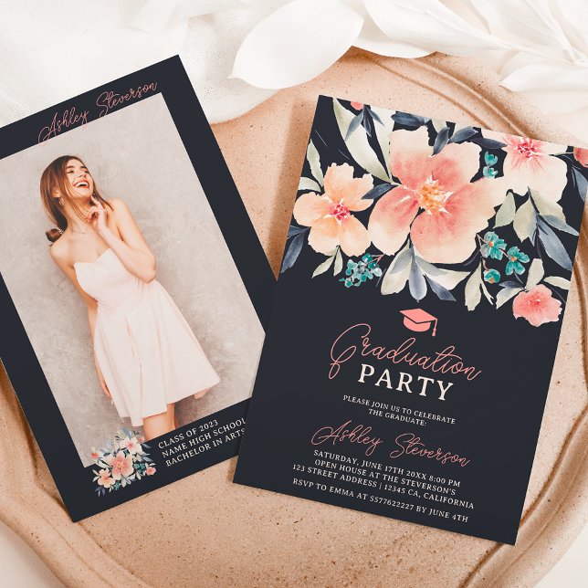 Boho earth tone florfarbenes Foto Abschluss Einladung (Von Creator hochgeladen)