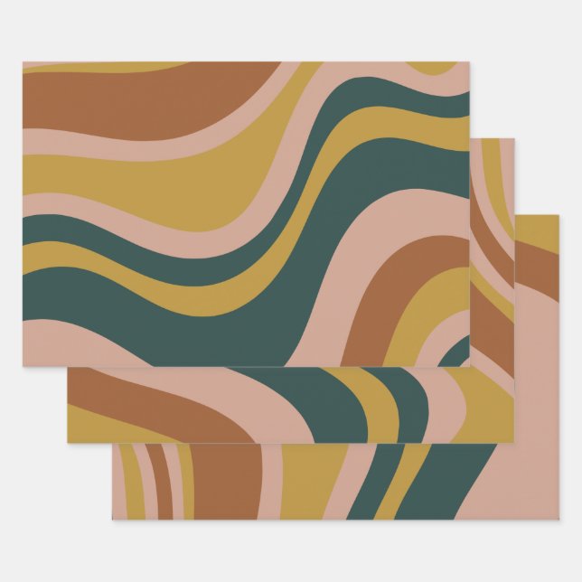Boho Earth Tones Trendy Moderne Abstrakte Muster Geschenkpapier Set (Set)