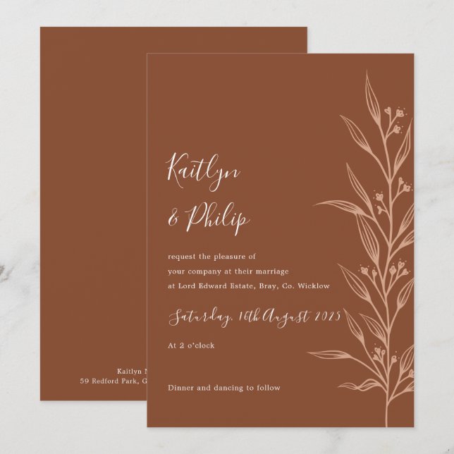 Boho Earthy Botanical Elegant Ivory Invitation (Devant / Derrière)