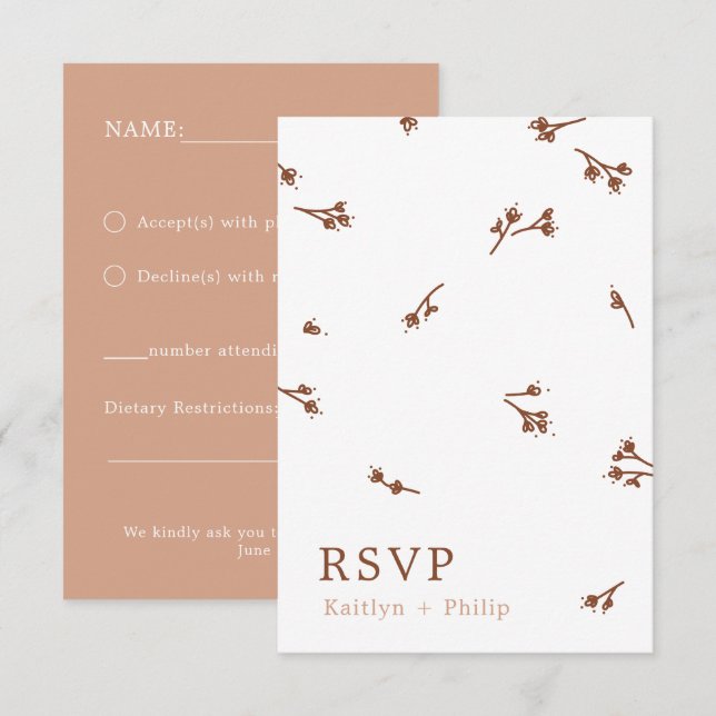 Boho Earthy Botanical Elegant Ivory Wedding White RSVP Karte (Vorne/Hinten)