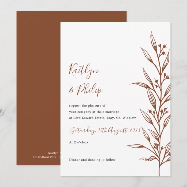 Boho Earthy Botanical Elegant Ivory White Einladung (Vorne/Hinten)