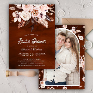 Boho Earthy Floral Foto Terracotta Brautparty Einladung
