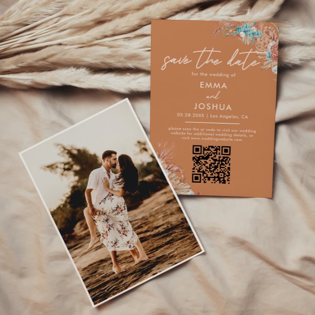 Boho Earthy Floral Wedding Foto Save The Date (Von Creator hochgeladen)