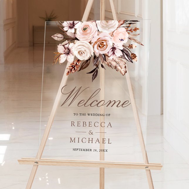 Boho Earthy Ivory Floral Wedding Welcome Acrylschild (Von Creator hochgeladen)