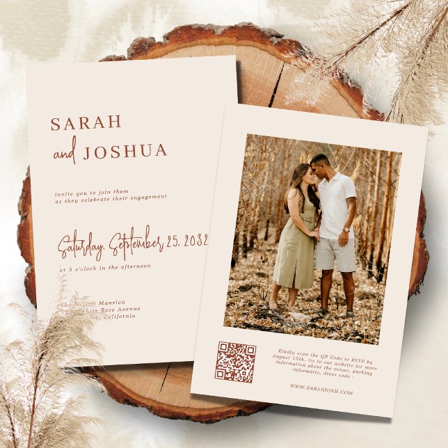 Boho Earthy Modern Unique Qr Code Script Foto Einladung (Von Creator hochgeladen)