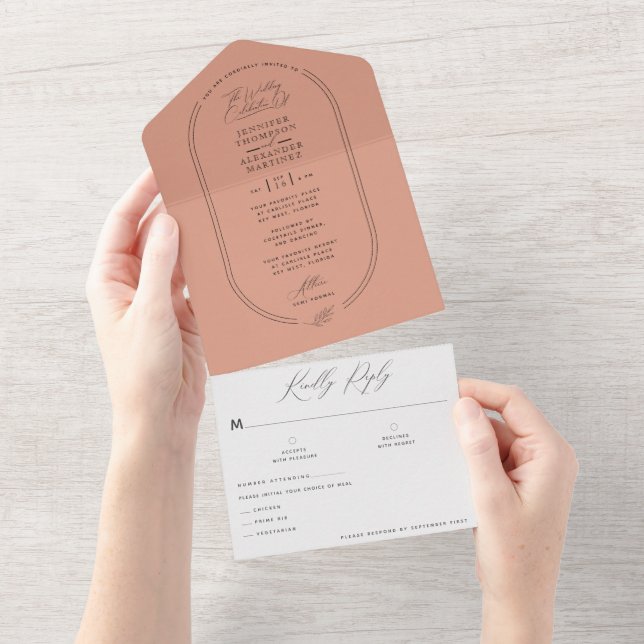Boho Earthy Pale Terracotta Botanische Hochzeit All In One Einladung (Abreißtisch)