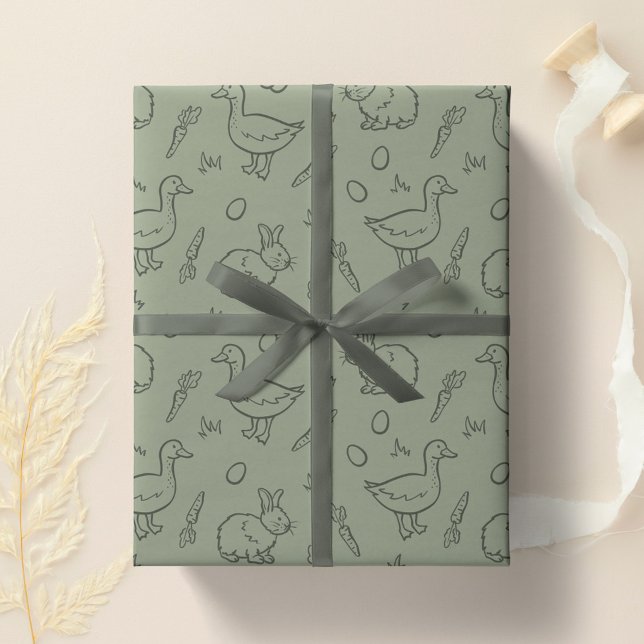 Boho Easter Bunny Rabbit Goose Spring Sage Green Geschenkpapier (Von Creator hochgeladen)