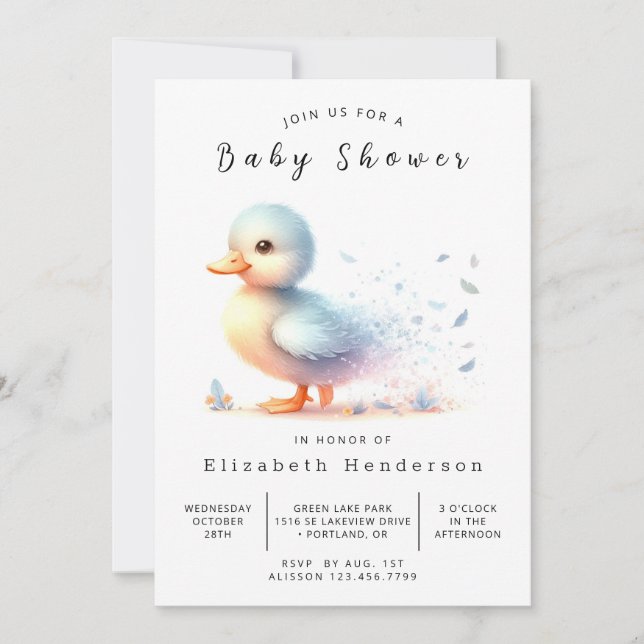 Boho Editable Duck Baby Duck Einladung (Vorderseite)