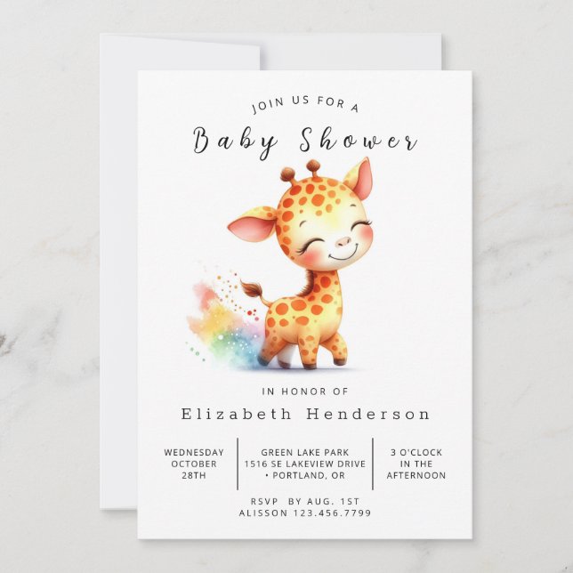 Boho Editable Giraffe Babydusche Einladung (Vorderseite)