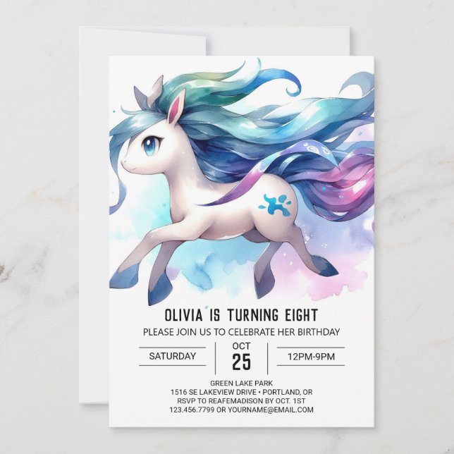 Boho Editable Horse Birthday Einladung (Vorderseite)