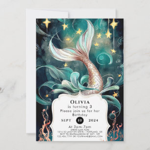 Boho Editable Mermaid Birthday Einladung