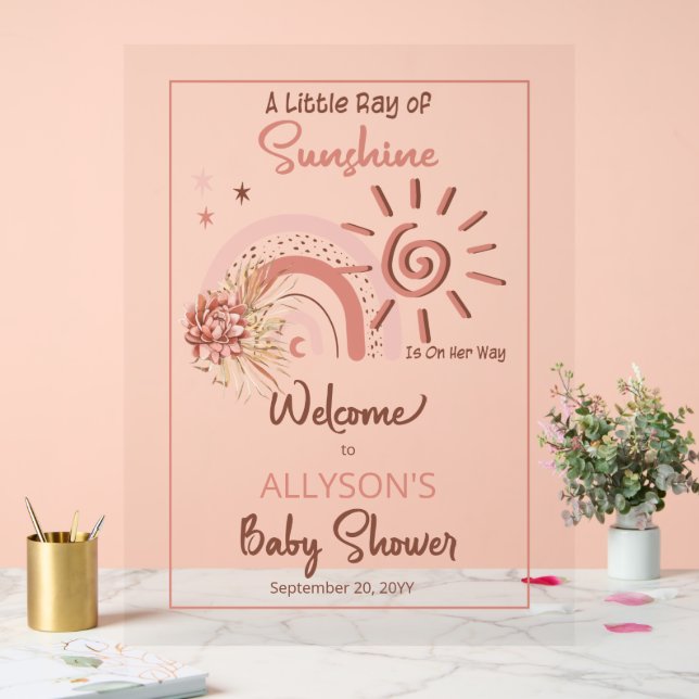 Boho Ein wenig Ray der Sonnenschein-Girl-Babydusch Acrylschild (Hochzeit)