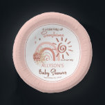 Boho Ein wenig Ray der Sonnenschein-Girl-Babydusch Pappteller<br><div class="desc">Boho Elemente Sonnenschein,  Regenbogen,  Mond und Sterne mit rosa Blume und getrockneten Gräsern Bouquet "A Little Ray of Sunshine Is On Your Way" Mädchen Dusche Design. Die Farbtöne Rosa und Terrakotta in den Farben Weiß und Weiß sind in mittlerer und dunkler Farbe gehalten. Composite Design von Holiday Hearts Designs.</div>