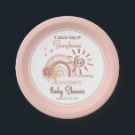 Boho Ein wenig Ray der Sonnenschein-Girl-Babydusch Pappteller<br><div class="desc">Boho Elemente Sonnenschein,  Regenbogen,  Mond und Sterne mit rosa Blume und getrockneten Gräsern Bouquet "A Little Ray of Sunshine Is On Your Way" Mädchen Dusche Design. Die Farbtöne Rosa und Terrakotta in den Farben Weiß und Weiß sind in mittlerer und dunkler Farbe gehalten. Composite Design von Holiday Hearts Designs.</div>